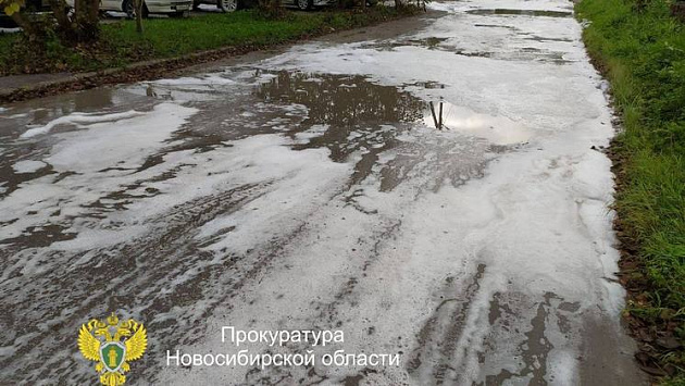 Потоки непонятной химии затопили улицы возле дома культуры и стадиона в Искитиме