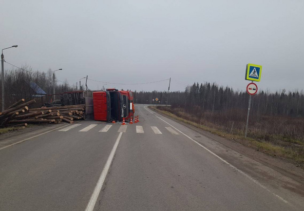 Лесовоз перевернулся под Мурашами