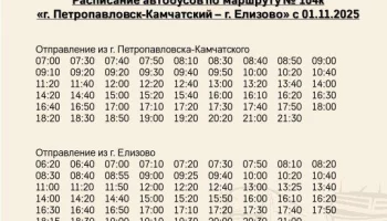 Опубликован новый график движения автобусов № 104 в Петропавловске-Камчатском