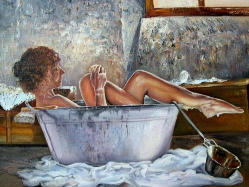 Картина девушка в ванной