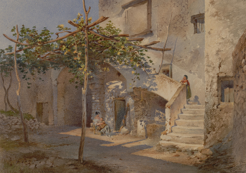 Карл Карлович Рахау. Вид итальянского дворика на Капри. XIX век. 