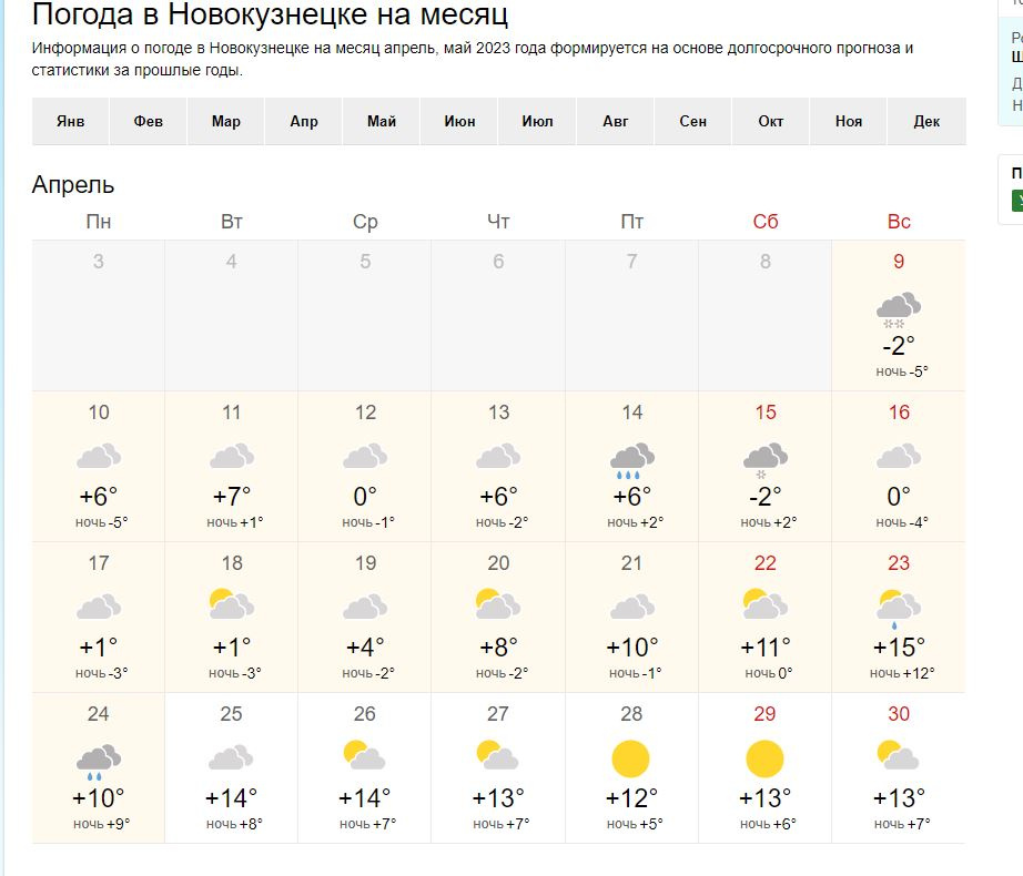 Прогноз погоды кемерово на 10 дней