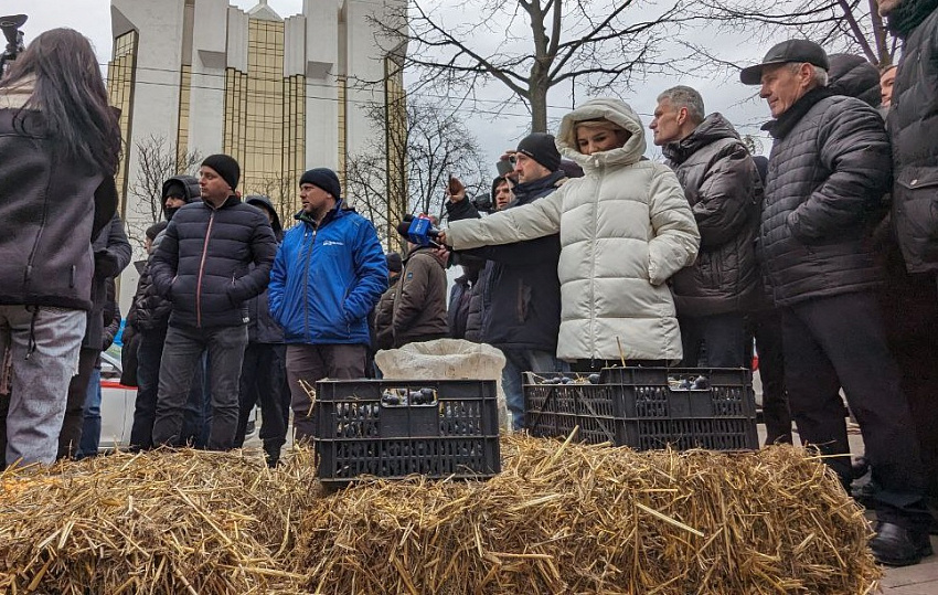 Молдавские фермеры привезли к парламенту мешок навоза