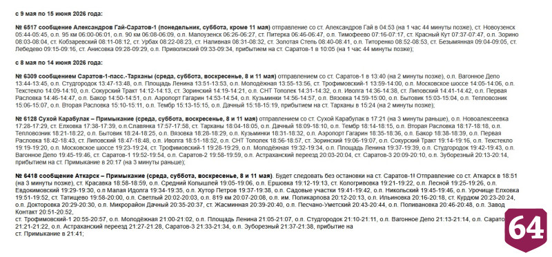 Расписание пригородных поездов изменится из-за ремонта на станции Саратов-1
