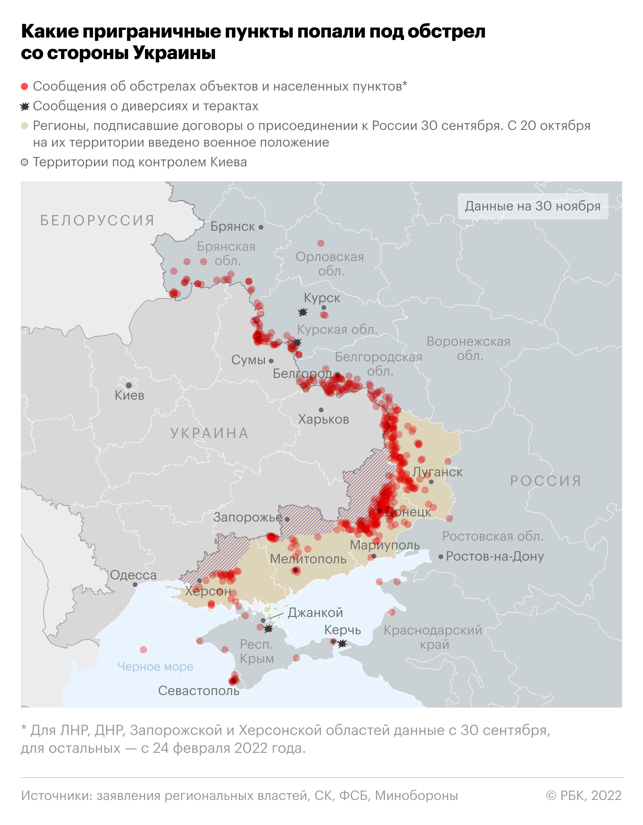 Карта обстрелов брянской области со стороны украины