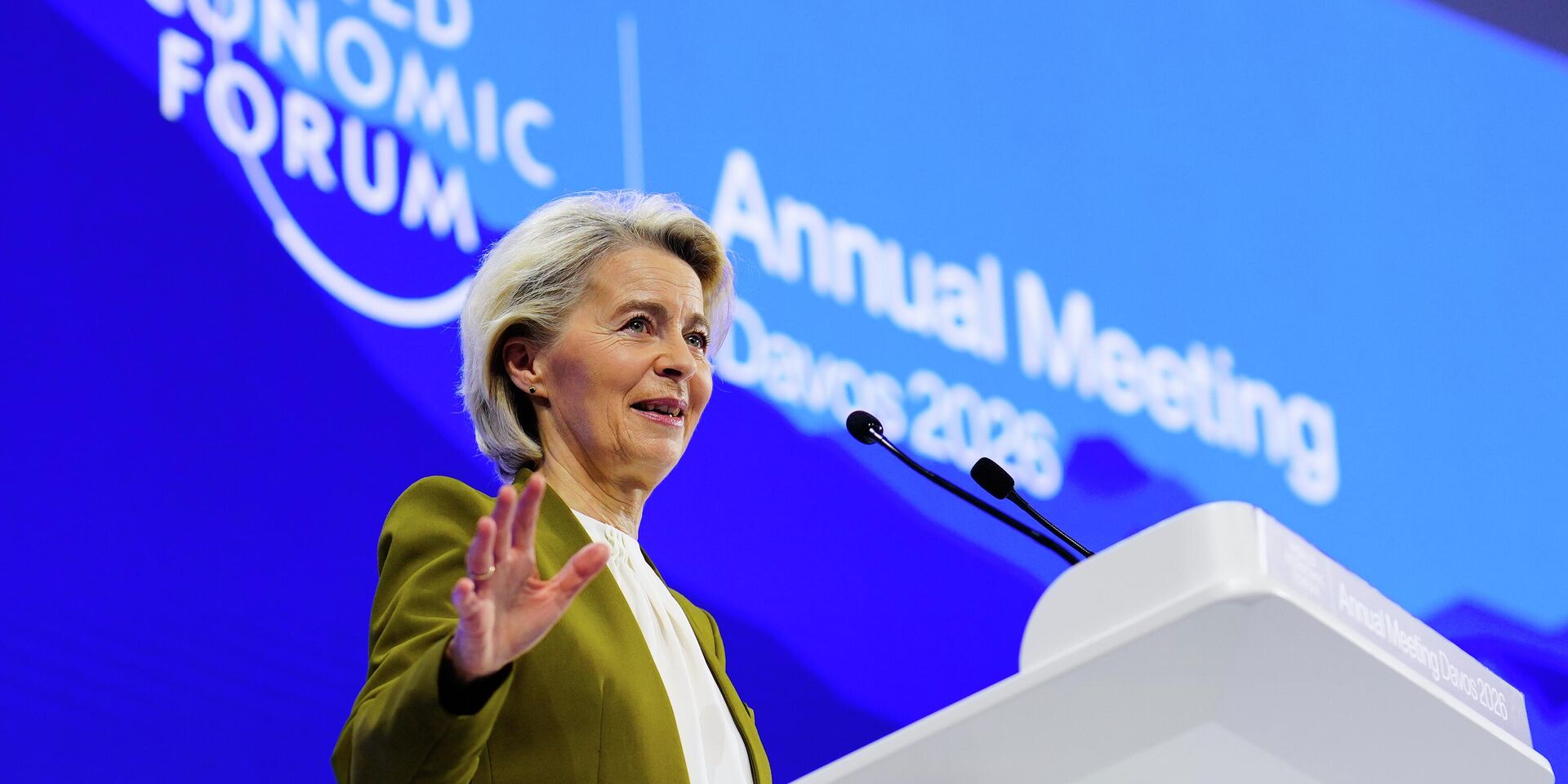 Президент Европейской комиссии Урсула фон дер Ляйен выступает на ВЭФ в Давосе, Швейцария - ИноСМИ, 1920, 21.01.2026