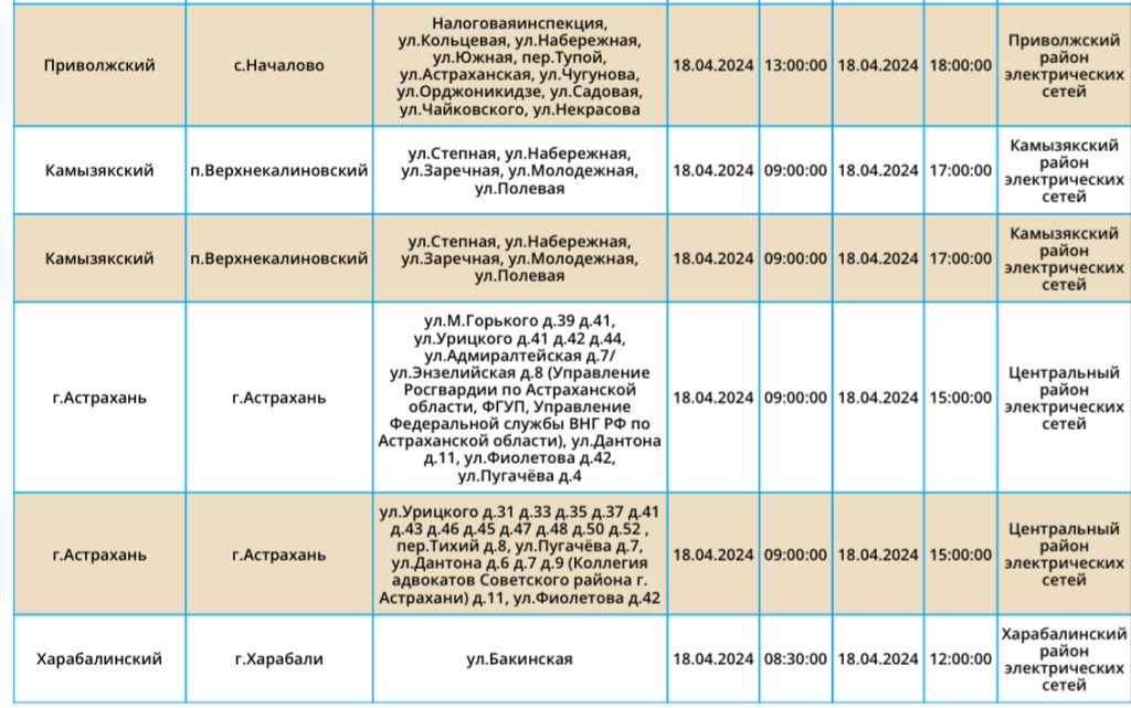 Отключение электроэнергии 17 мая 2024