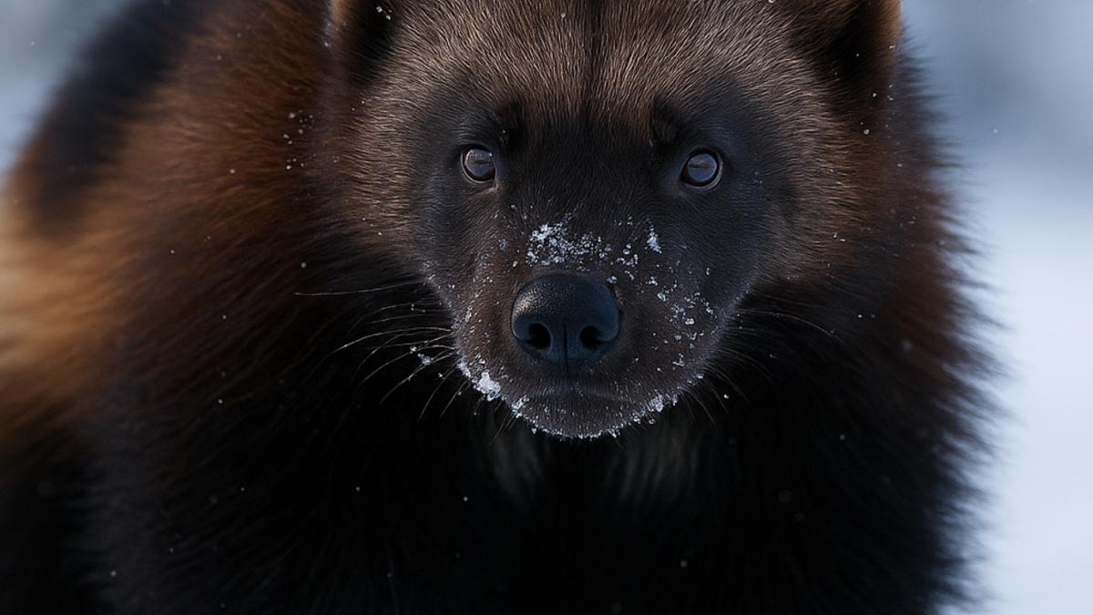 Росомаха в зимнем лесу
