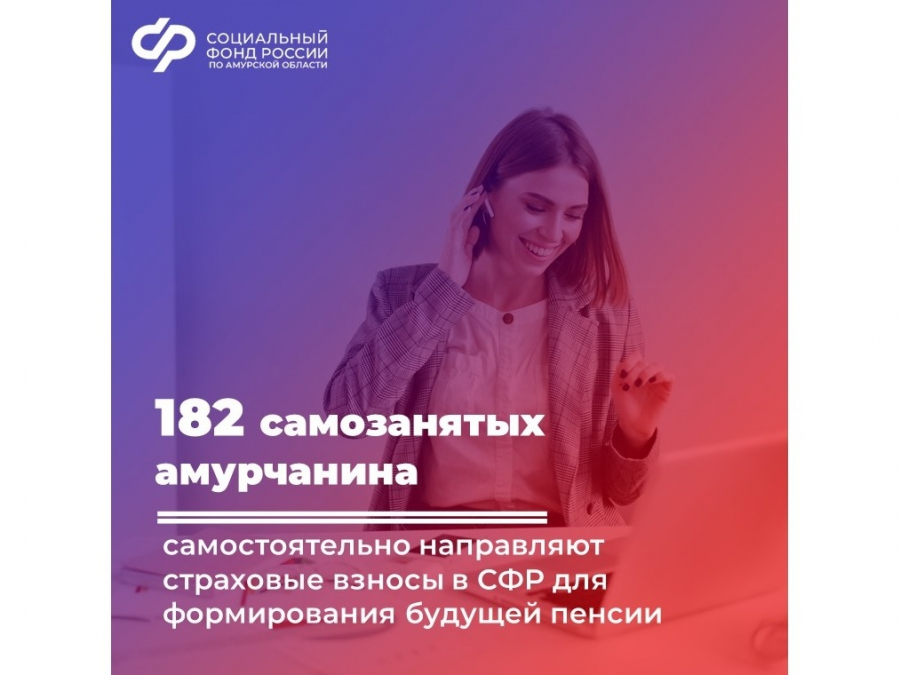 182 самозанятых амурчанина самостоятельно направляют страховые взносы в Социальный фонд России для формирования будущей пенсии