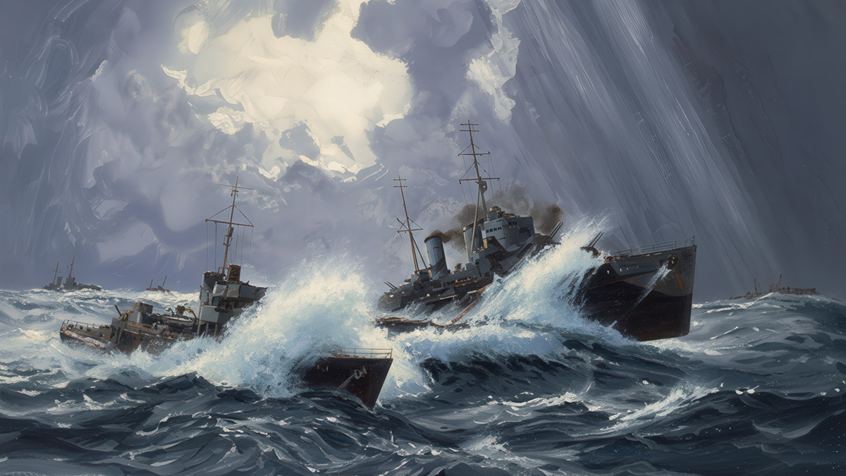 Крейсер «Харибдис» и миноносец «Лимбурн» в 1943 году.