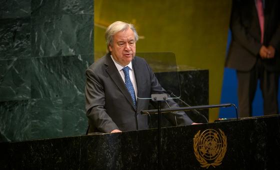 Генеральный секретарь Антониу Гутерриш выступает на заседании Генеральной Ассамблеи ООН по вопросу ответственности за защиту.