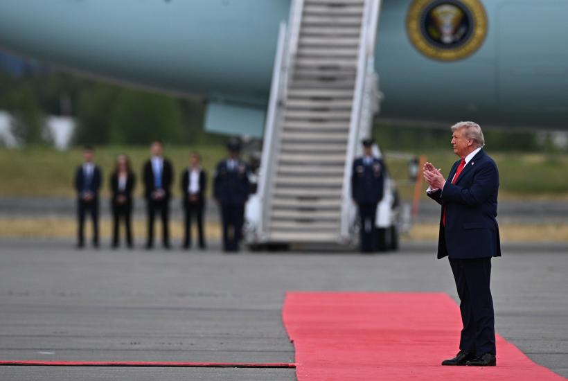 United States president Donald Trump awaiting Russian president Vladimir Putin at the Alaska 2025 summit