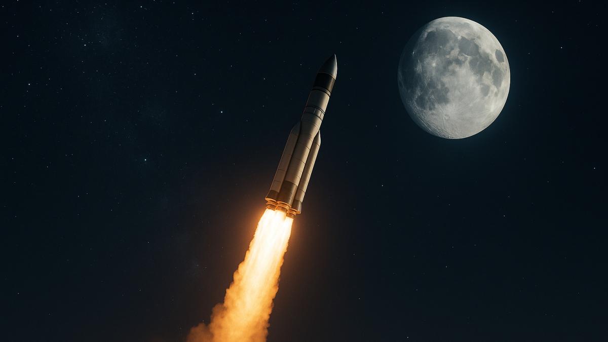 Ракета на фоне Луны