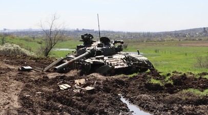 Подбитый танк ВСУ в районе Артёмовска