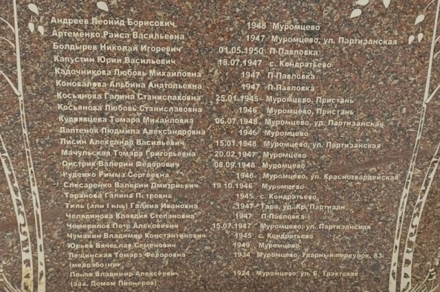 На памятной плите выбиты годы рождения, практически все одинаковые - 1947-1948, самому младшему погибшему всего восемь лет. Несколько одинаковых фамилий, это значит, что семьи потеряли сразу двоих детей. 