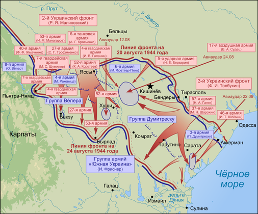 Схема Ясско-Кишинёвской операции против фашистской Румынии (союзнице Гитлеровской Германии 1941-1944)