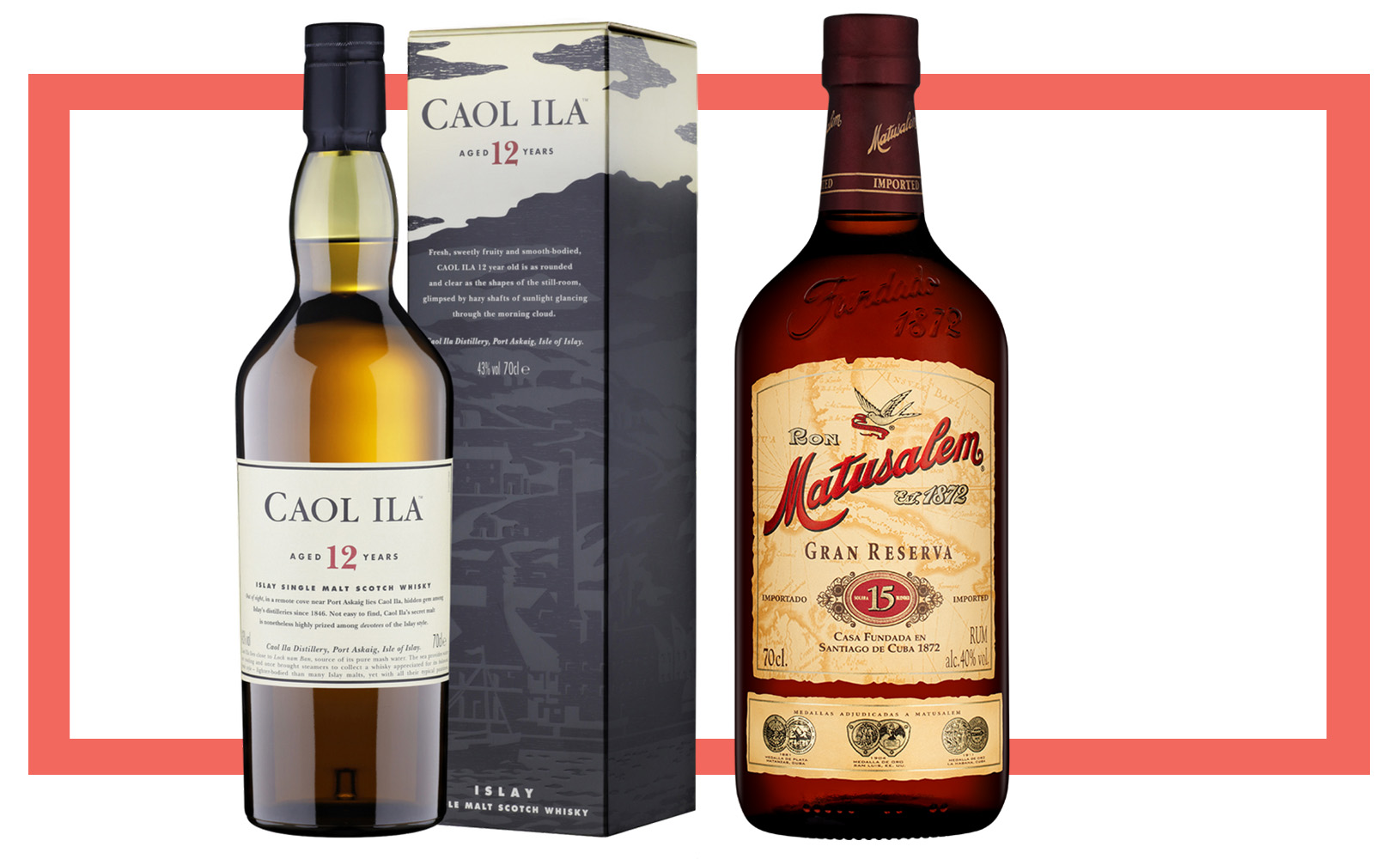 Слева направо: виски Caol Ila 12 YO; Matusalem Gran Reserva 15 YO