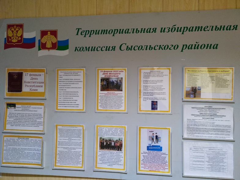 Информационный стенд ко Дню Конституции Республики Коми и Дню молодого избирателя оформлен в Сысольском избиркоме 
