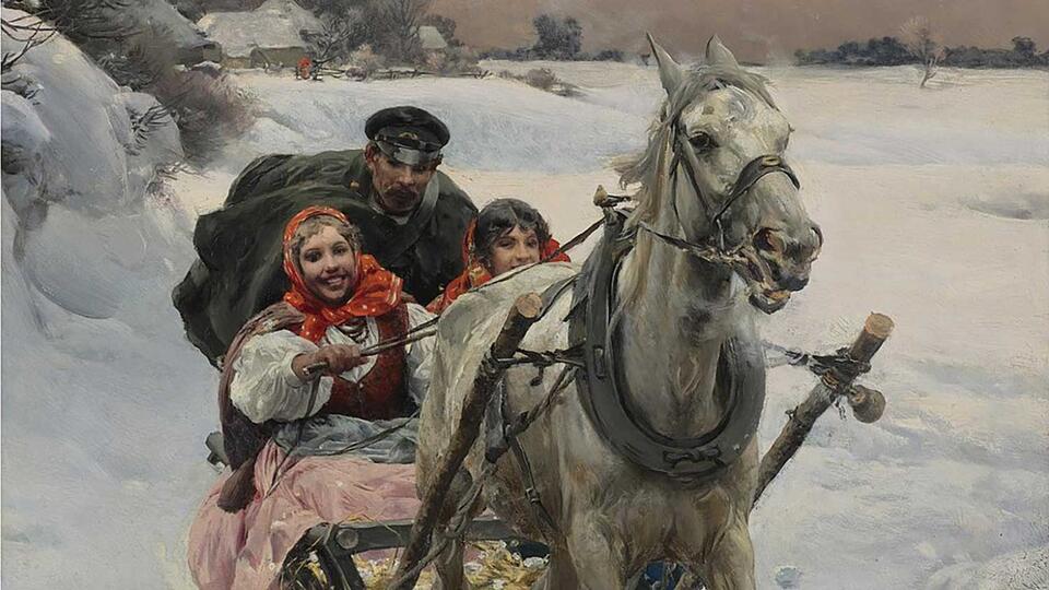 Картина с женщиной в санях
