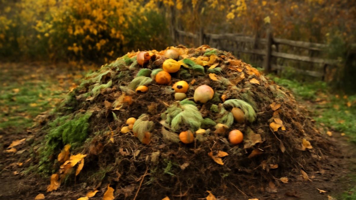 Компостная куча осенью на даче