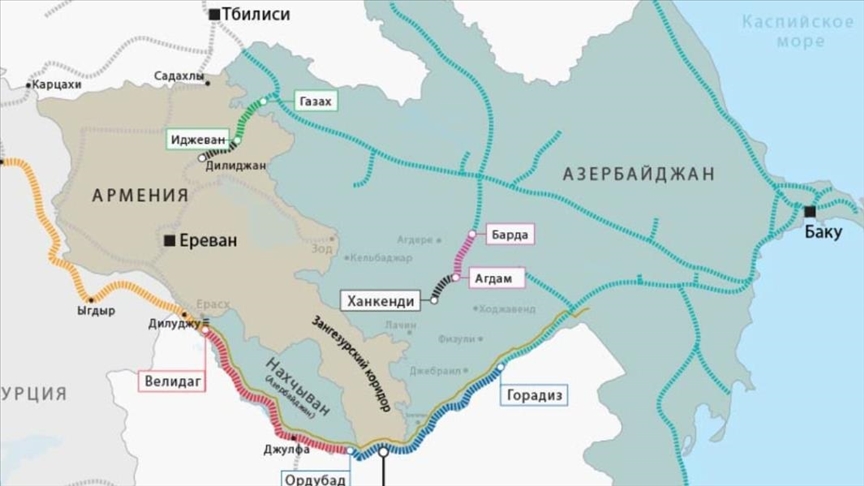 Азербайджан турция граница карта