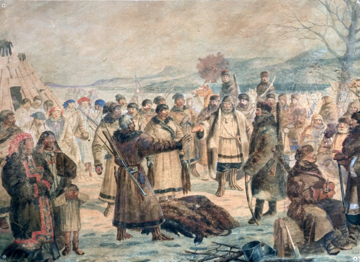 Сбор ясака казаками. Неизв. худ, 19 век