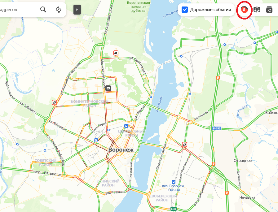 Карта пробок Воронеж. Пробки Воронеж сейчас.