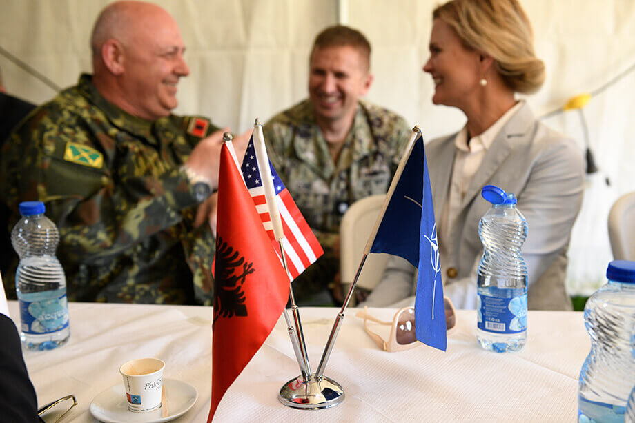 Посол США в Албании Нэнси Ван-Хорн и участники военно-дипломатического дня учений Immediate Response-25.