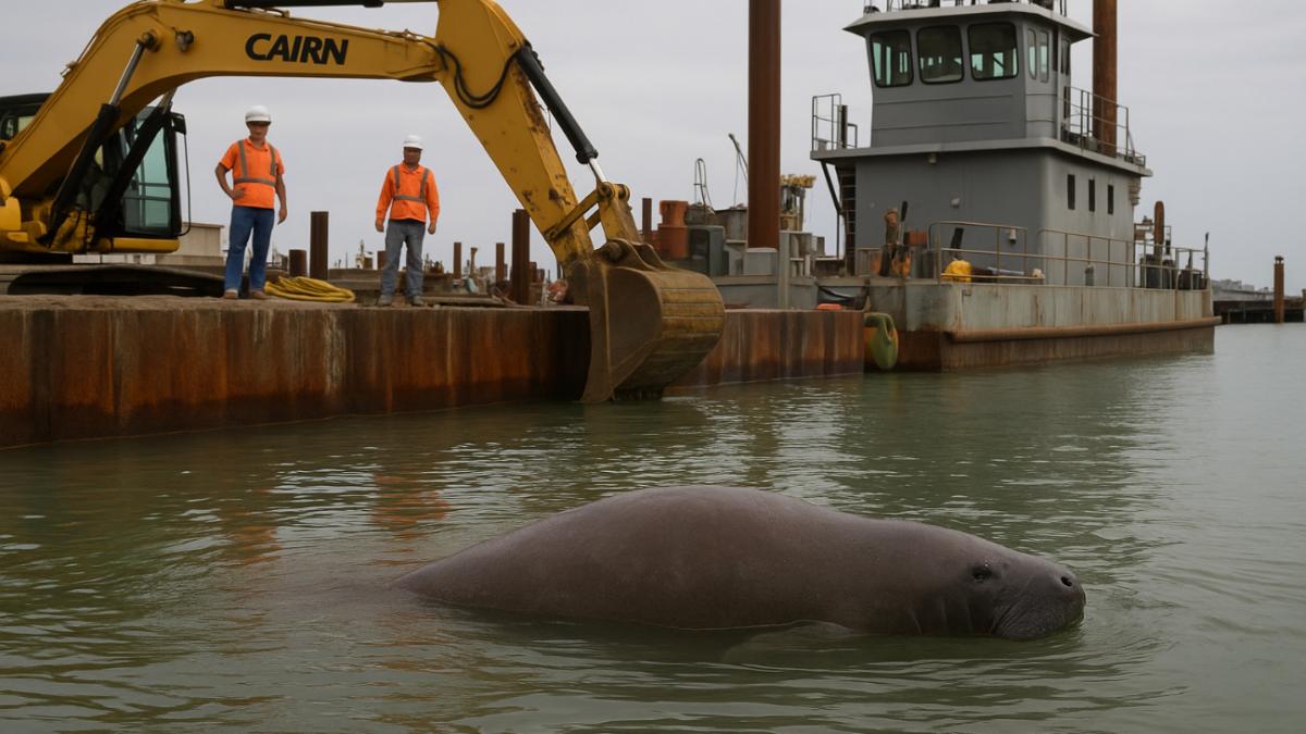 Ламантин у стройки в Техасе