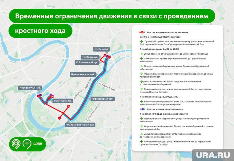 Карта временных ограничений движения в Москве 7 сентября 2025