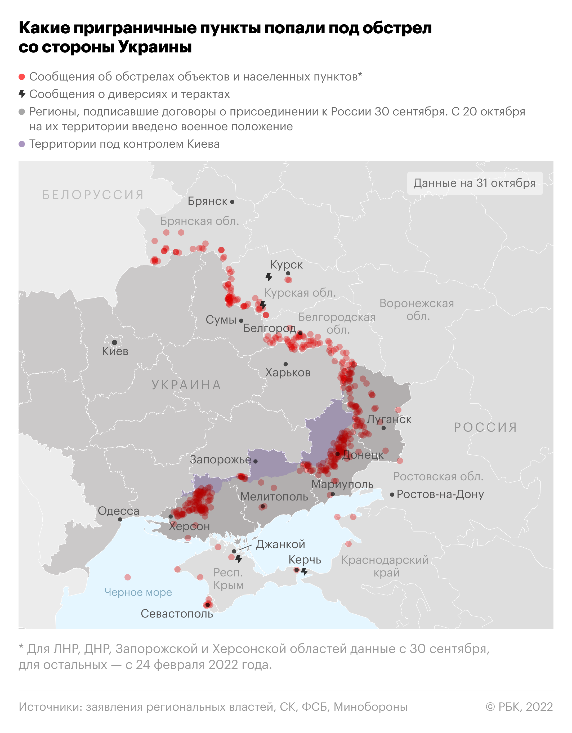 Карта обстрелов белгородской области со стороны украины