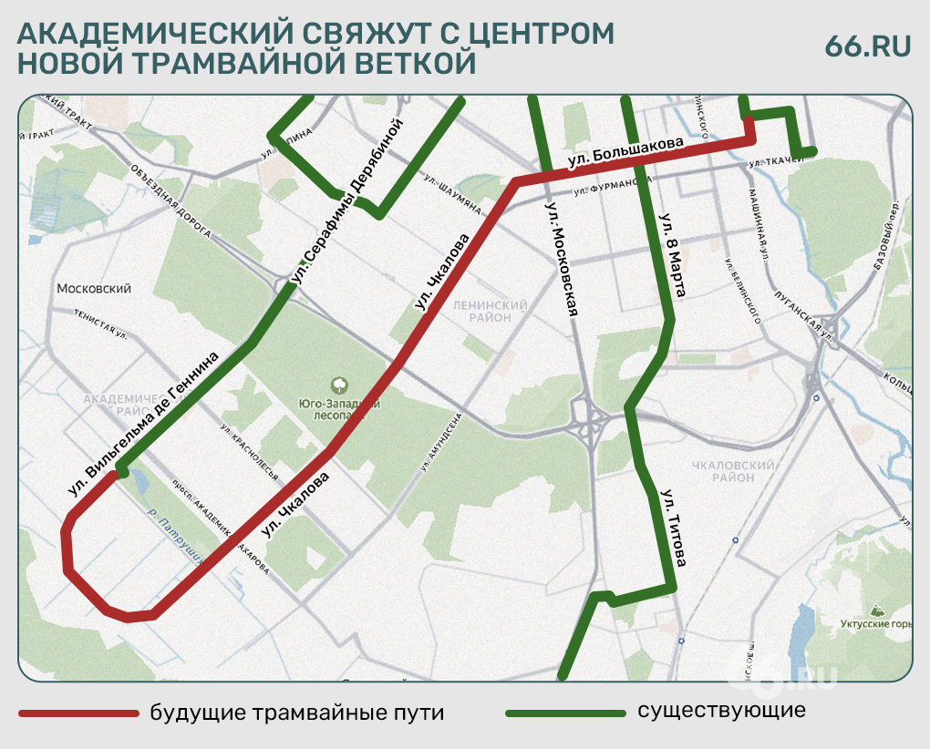 Из Академического в центр проложат новую трамвайную ветку. Карта