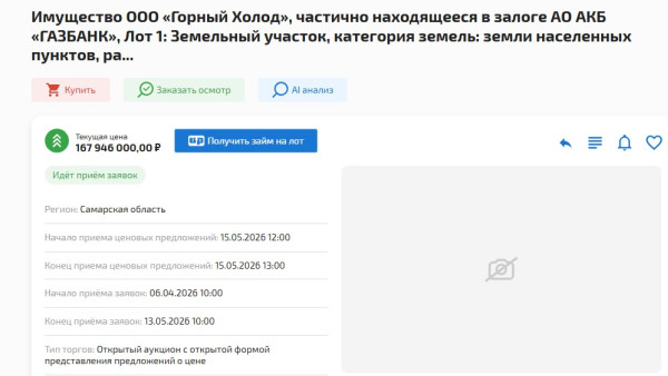 Имущество Красноглинского подземного холодильника распродают за 167,9 млн рублей