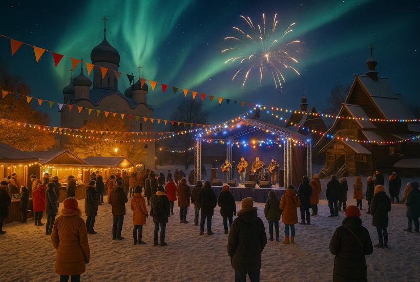 Туристы на зимнем фестивале