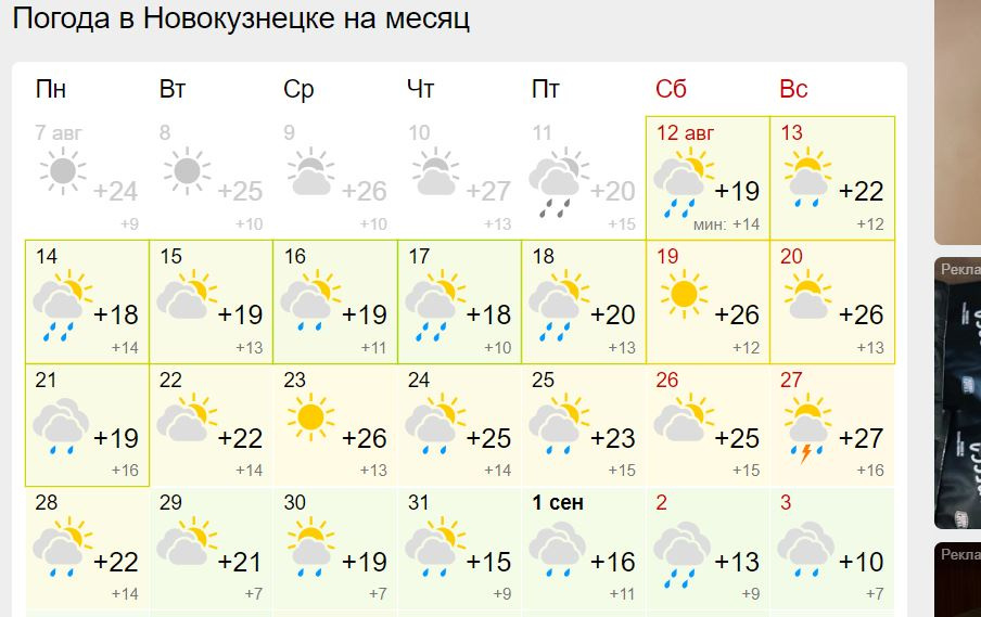 Погода в Новокузнецке.