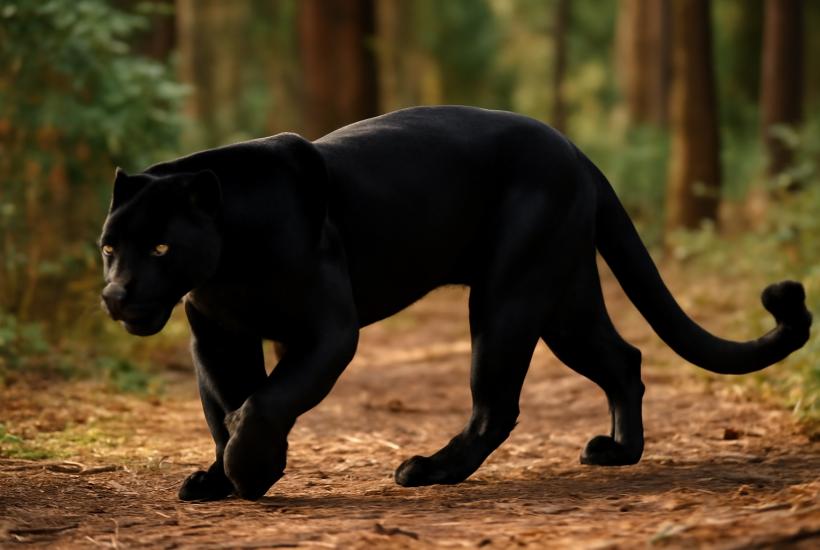 Черная пантера в лесу