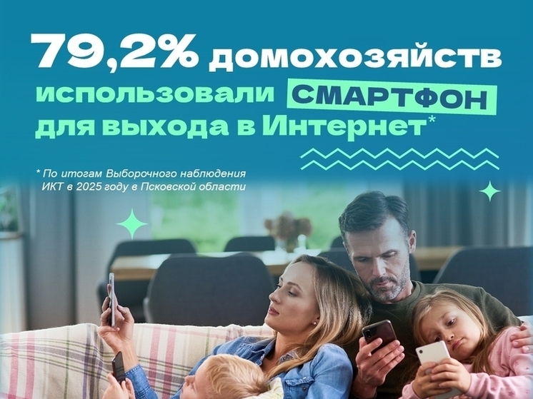 В 79% домохозяйств Псковской области выходят в интернет через смартфон