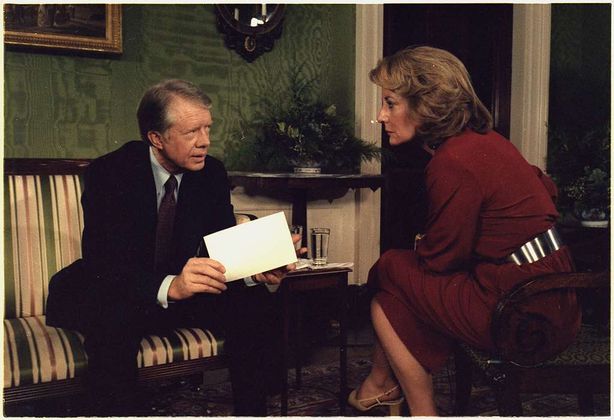 39-й президент США Джимми Картер во время интервью с Барбарой Уолтерс