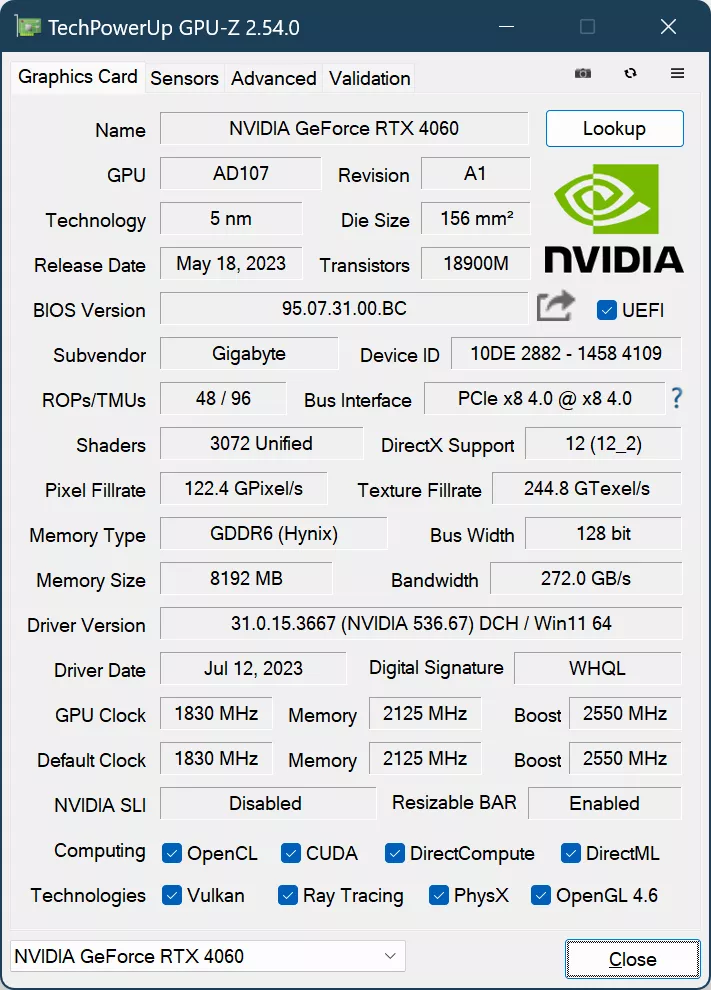 Обзор видеокарты GIGABYTE GeForce RTX 4060