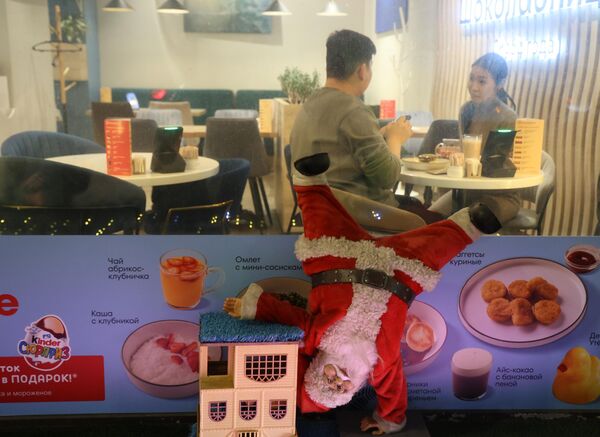 Новогодние декорации на витрине кафе в Санкт-Петербурге, Россия - Sputnik Грузия