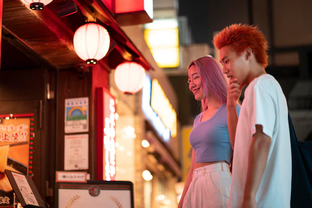 Young japanese man and woman portrait