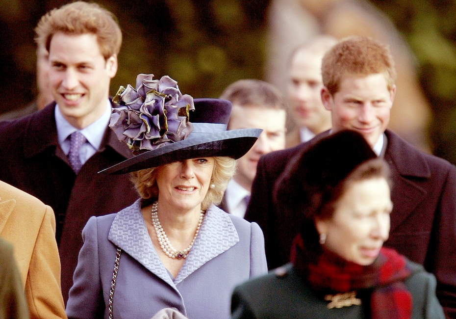 Королева Камилла на фоне принца Уильяма и принца Гарри, 2005 год