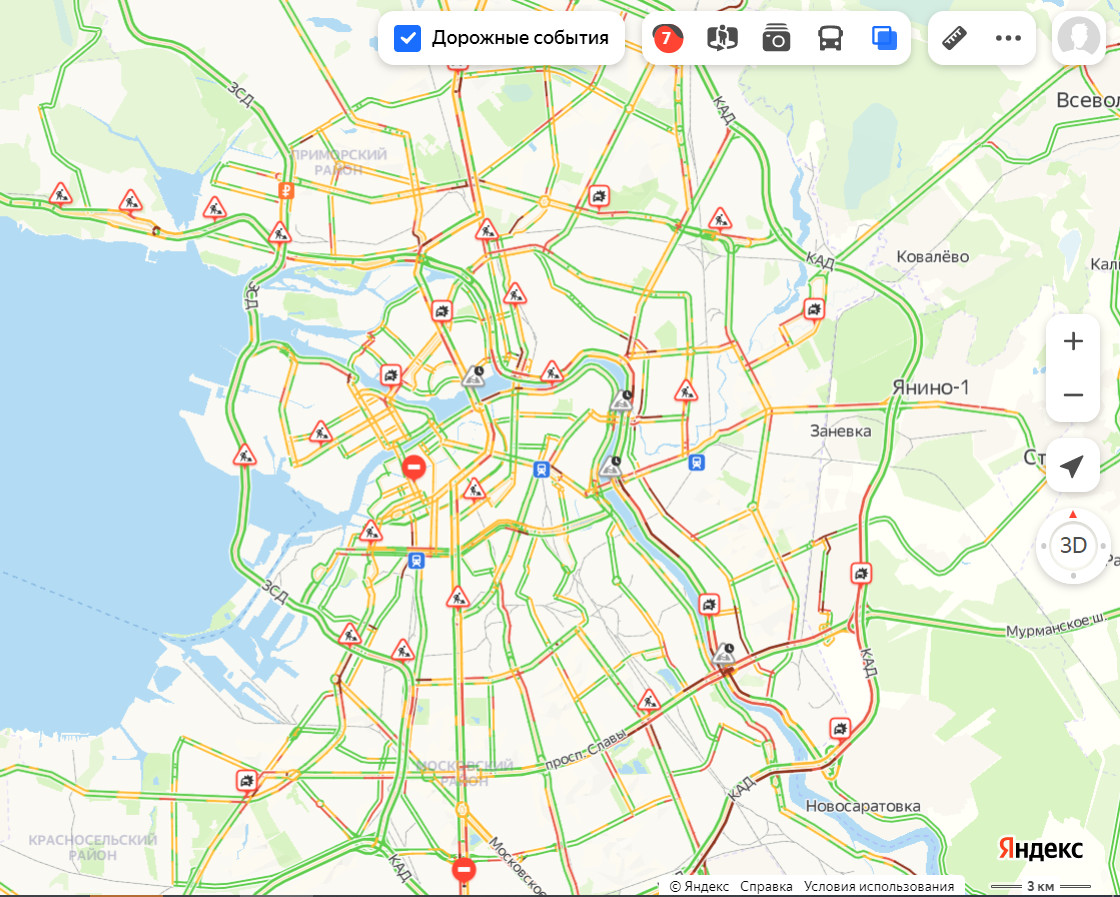 Карта питера пробки