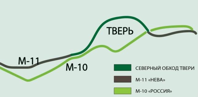 Карта северного обхода твери м11