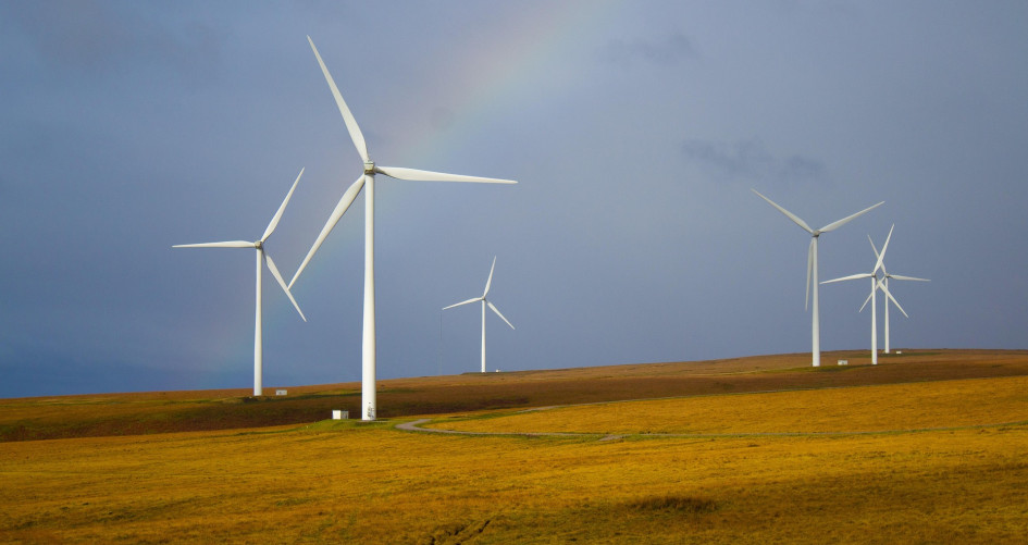 Windmills with a rainbow