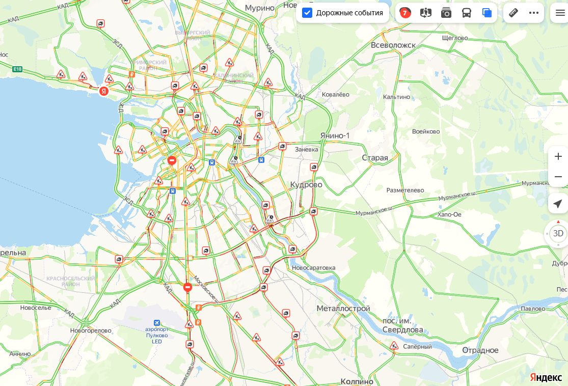 Карта пробки в санкт петербурге