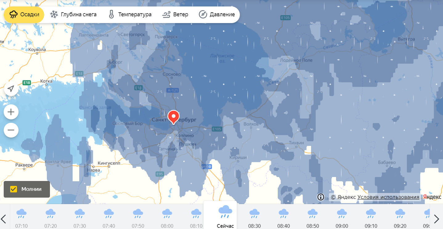 Онлайн карта дождей в санкт петербурге