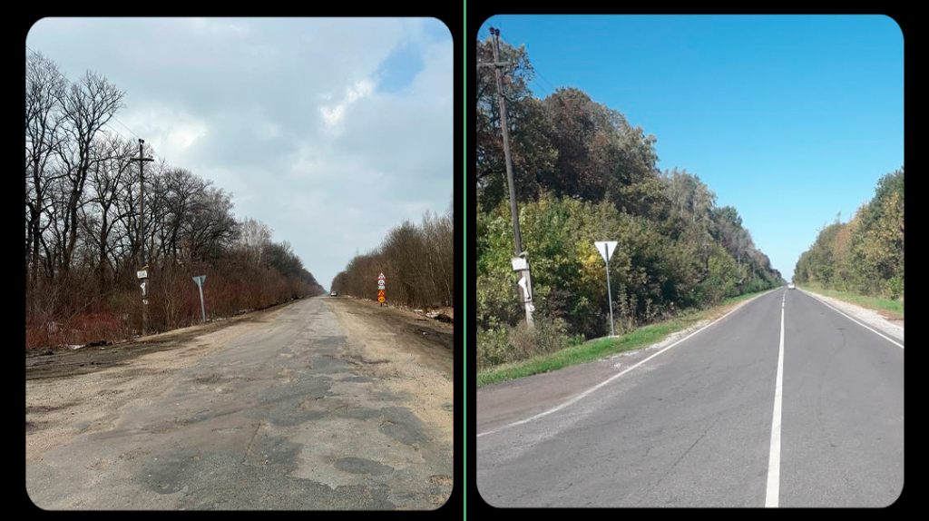 Брянцам показали фото дороги Комаричи-Лубошево до и после ремонта