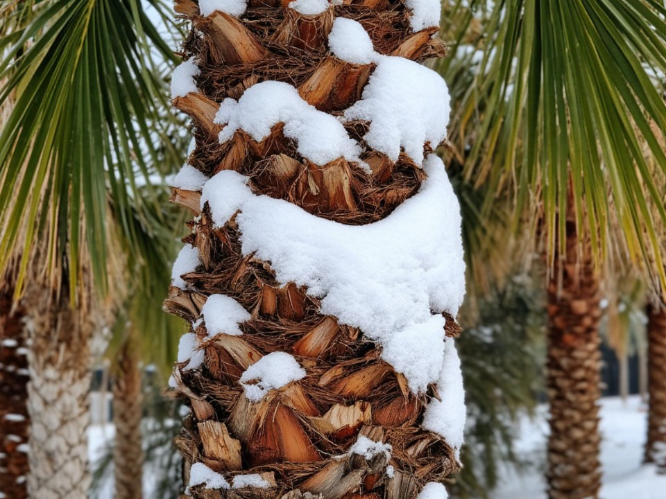 Тропики посреди зимы: в Балашихе обнаружили двор, где «выросли» снежные пальмы