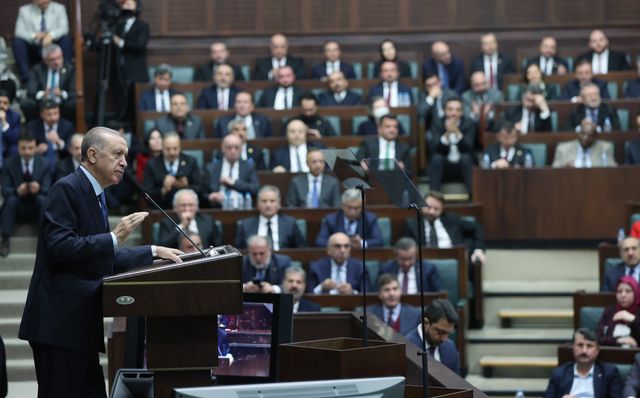 Реджеп Тайип Эрдоган выступает на групповом собрании своей партии (ПСР) в Великом национальном собрании Турции. Анкара. 2022